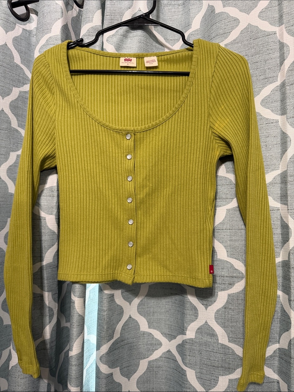 Levi's Olive Ribbed Snap-Front Long Sleeve Top
